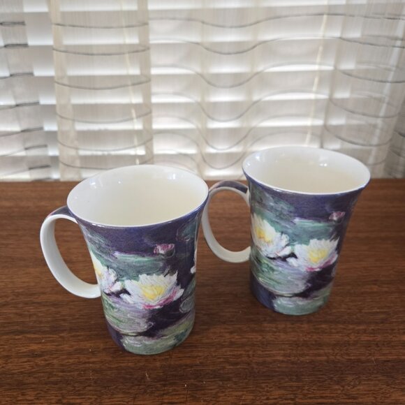 VTG McIntosh Water Lilies Monet Mugs Set of 2, Fine Bone China Coffee Tea 4 3/8" - Picture 3 of 8